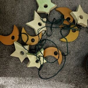 Kids Wooden Star and Moon String Lights - Yellow and Cream